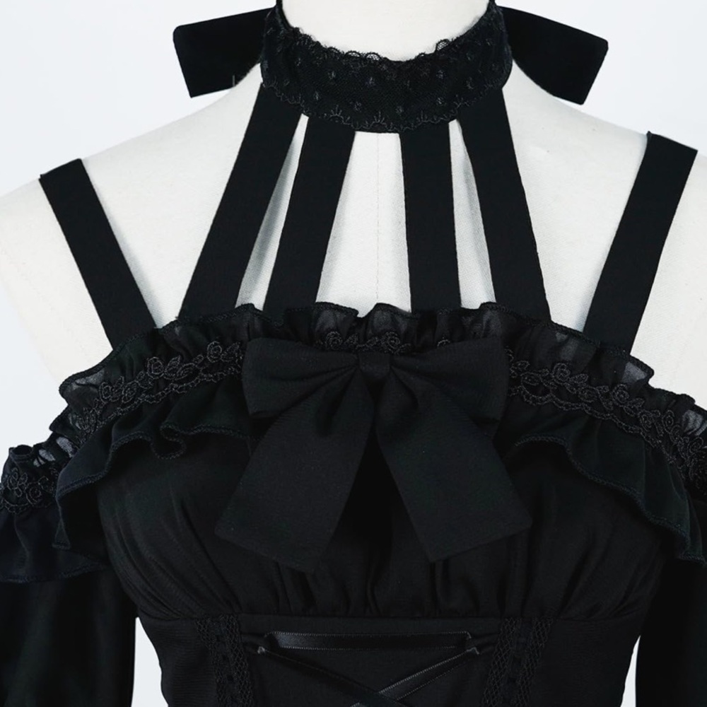 Vintage Style Lolita Halloween Gothic Elegant caged choker corset style dress S - Picture 8 of 15